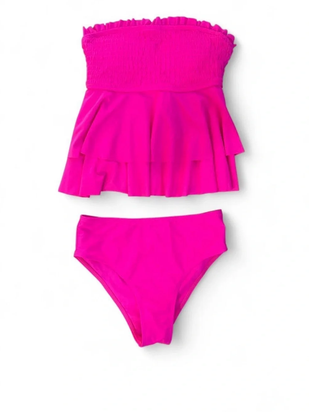 SHEIN Bright Pink Ruffle Strapless Tankini Set